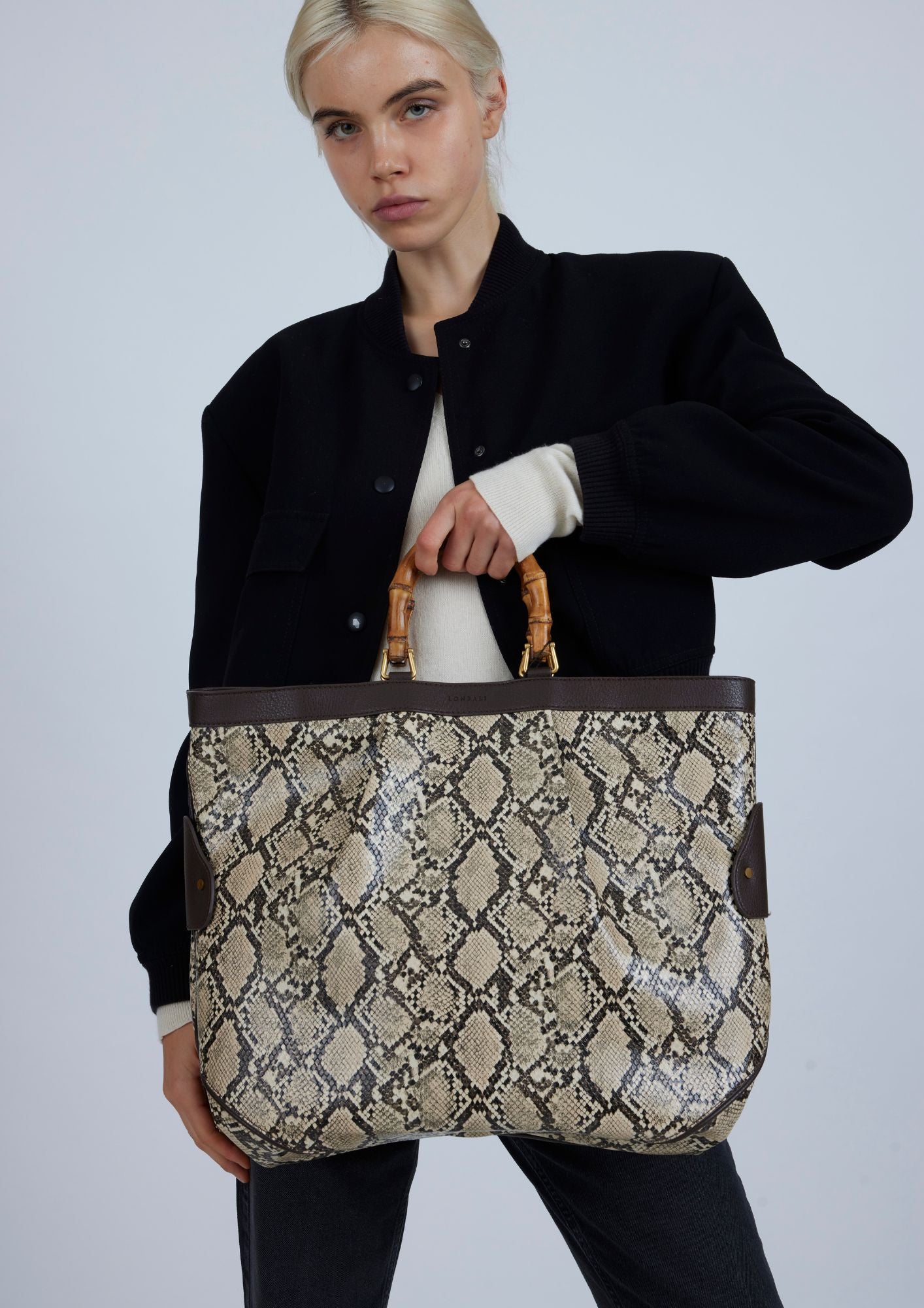 Large Tote Snake Beige Bag
