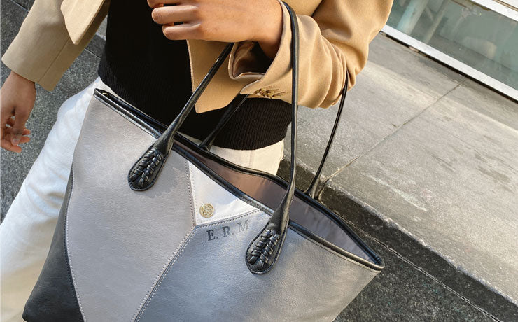 Girl with silver shopper bag