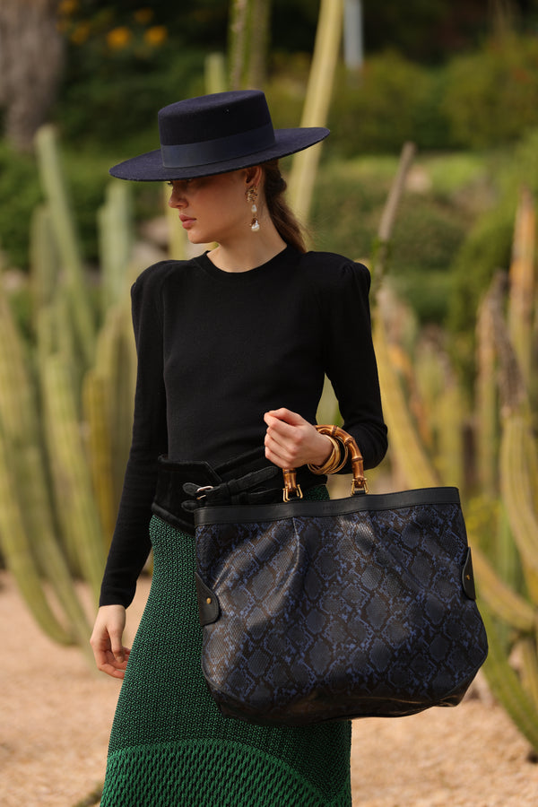 Large Tote Snake Bag Navy