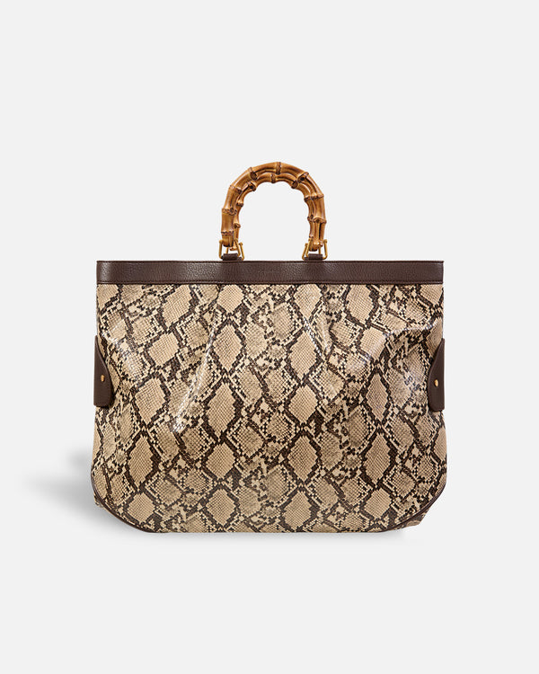 Large Tote Snake Beige Bag