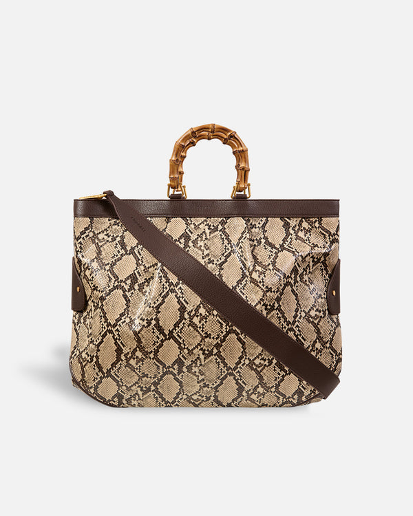 Large Tote Snake Beige Bag