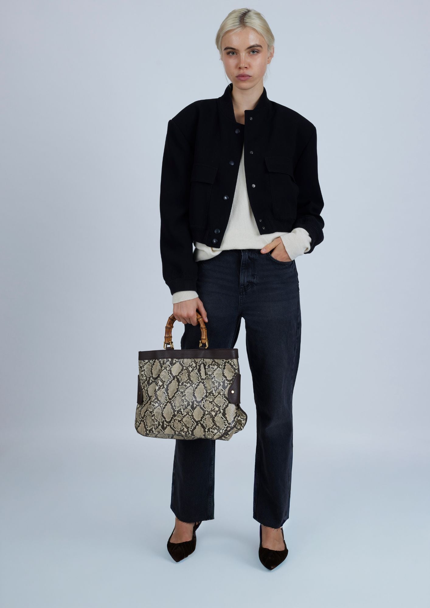 Medium Tote Snake Beige