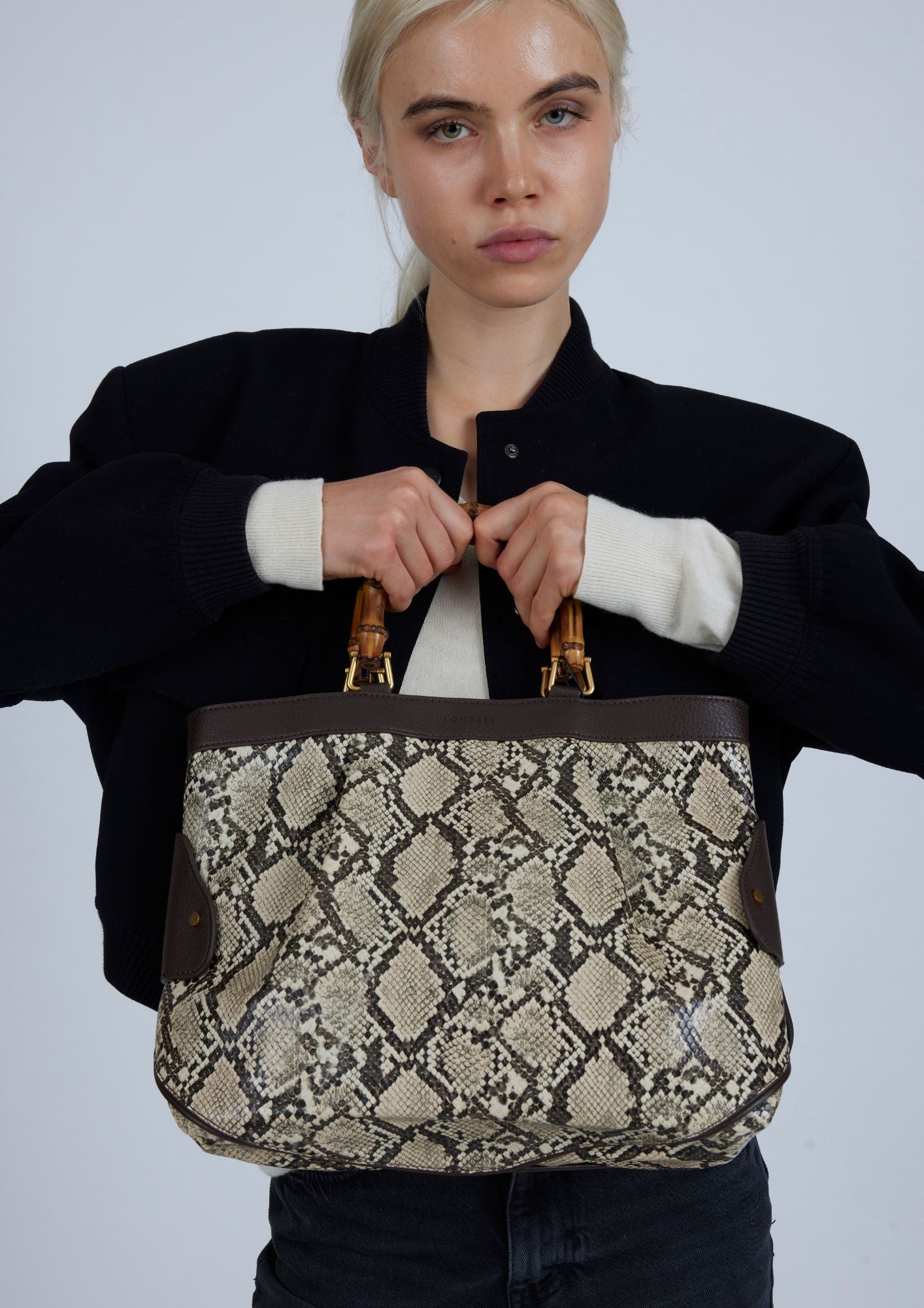 Medium Tote Snake Beige