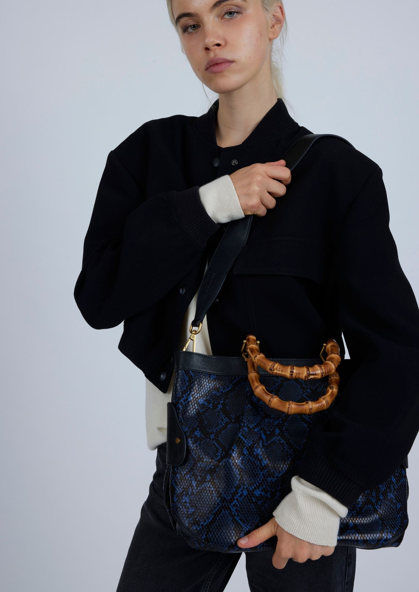 Medium Tote Snake Bag Navy