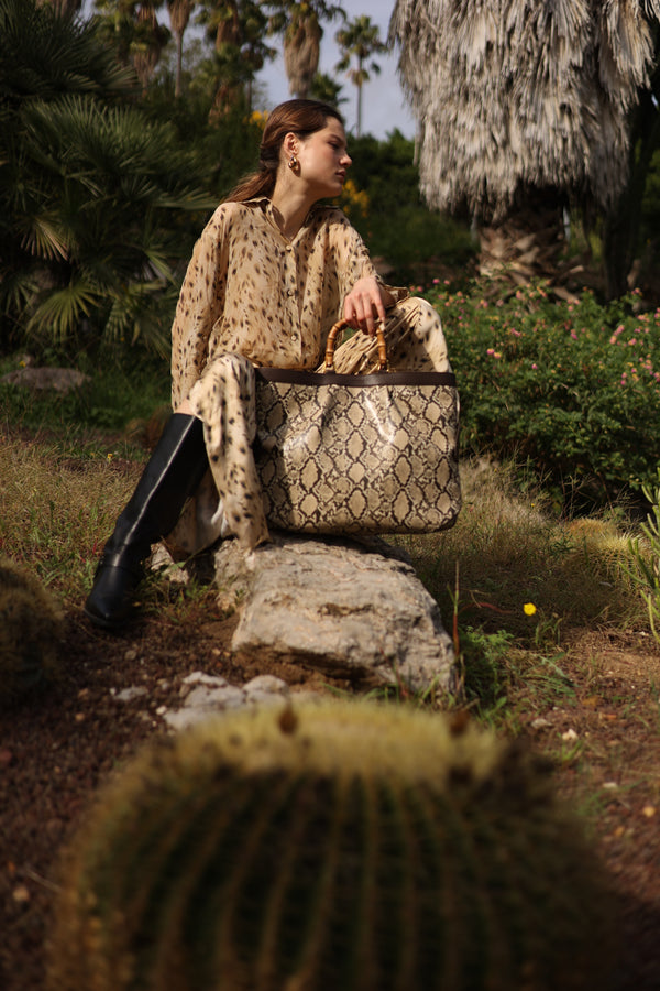 Large Tote Snake Beige Bag