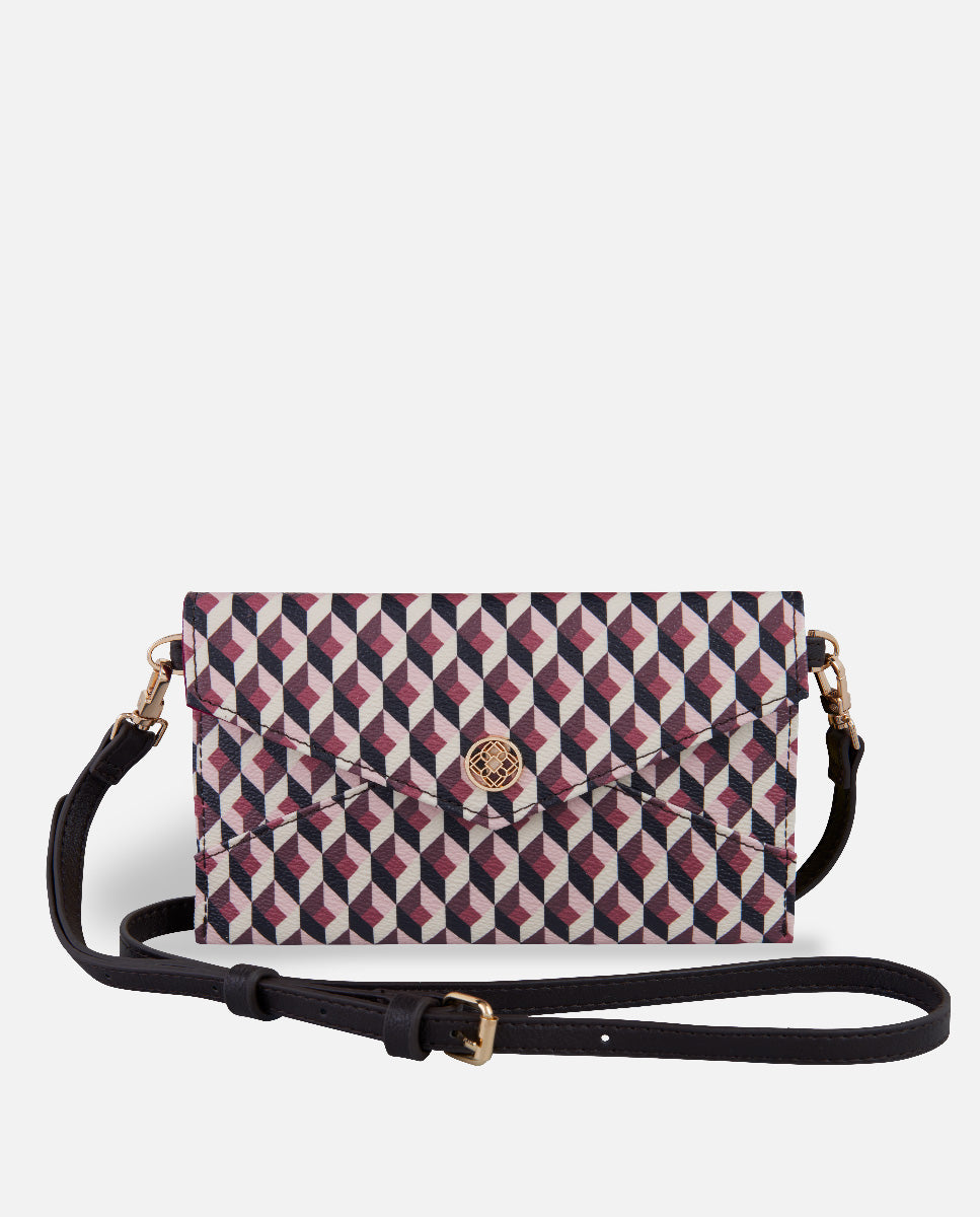 wallet xxl geometric print for women with shoulder strap