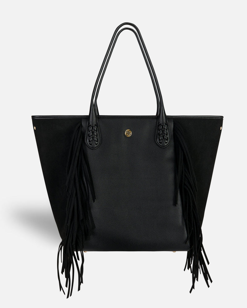●LE ABONNE● BONA BAGBLACK AB2512BG004MBBFR Black Fringed Shopper Handbag - Black Lonbali