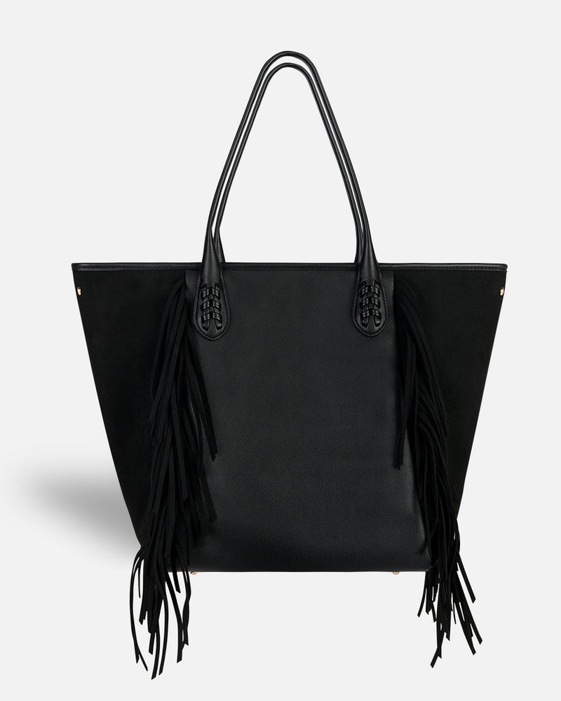 ★TOUT Y EST★ Simple shopper bag 62 ethnic fringe black G62 Yves-Saint-Laurent-Leather-