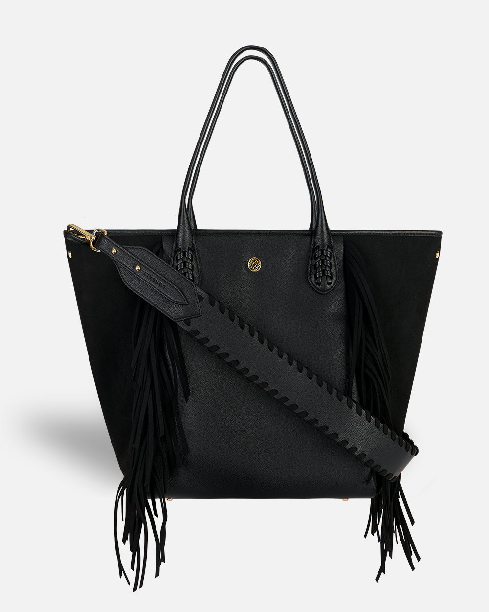 ★TOUT Y EST★ Simple shopper bag 62 ethnic fringe black G62 Black Fringed Shopper Handbag - Black Lonbali