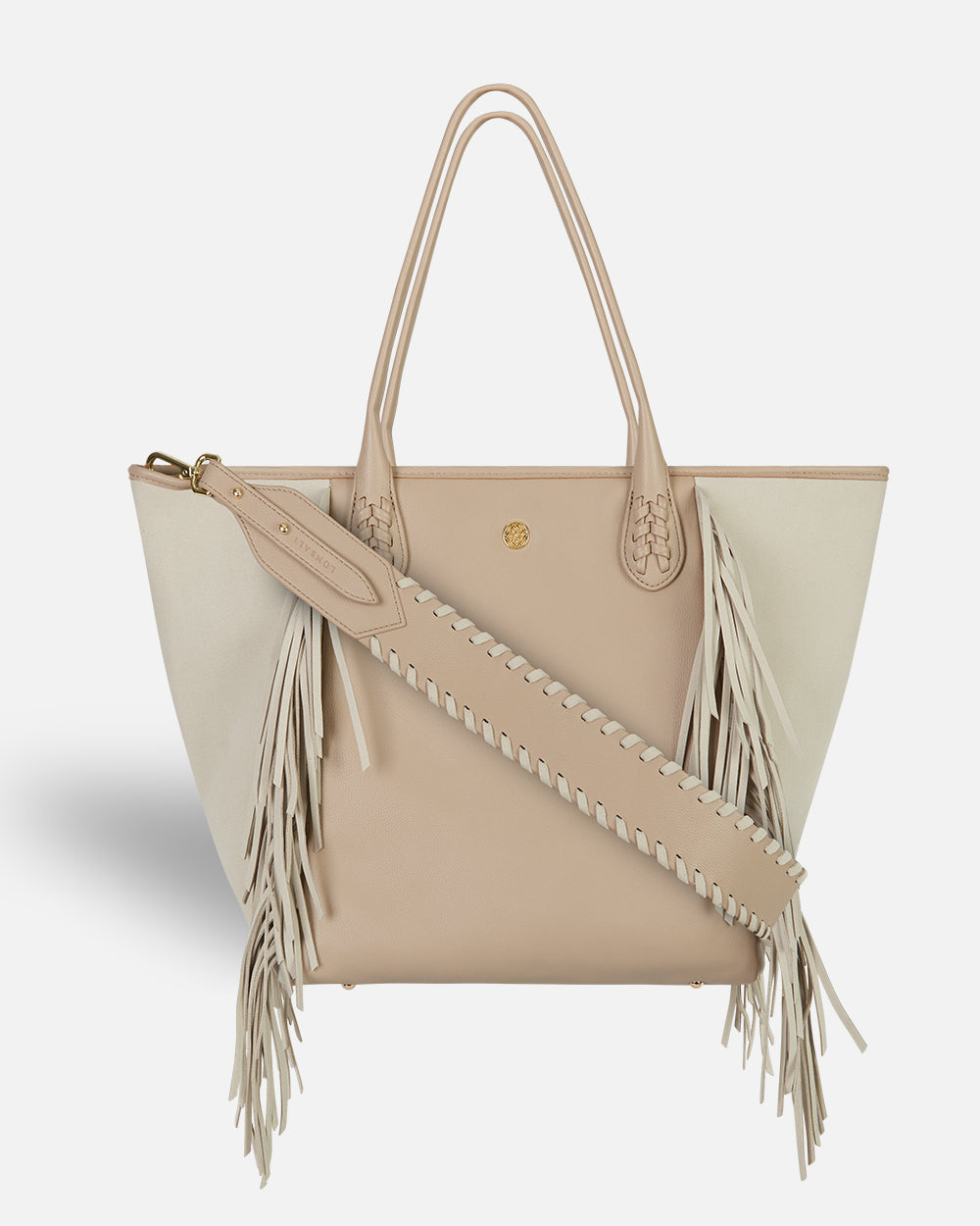 beige bag shopping with matching shoulder strap