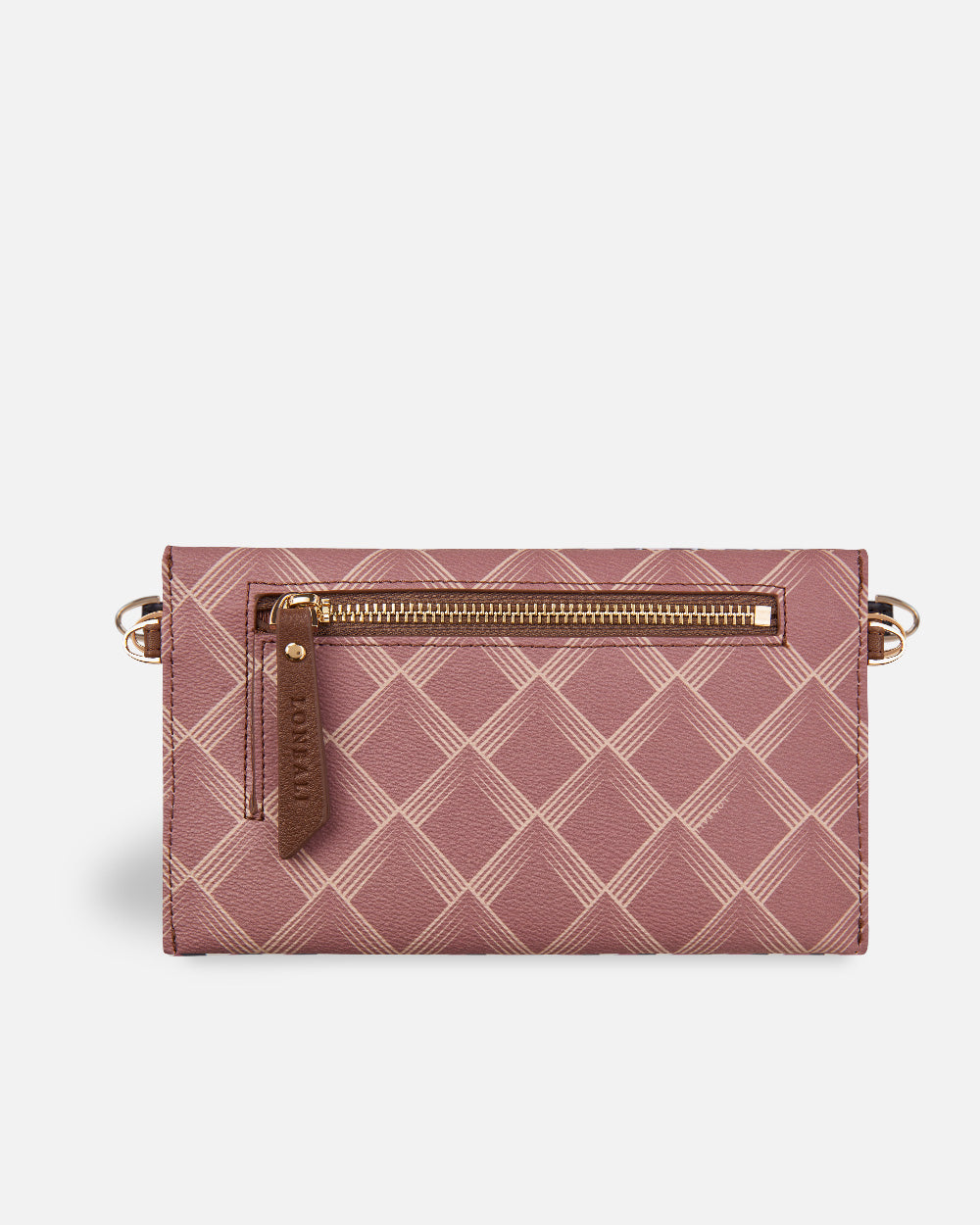 women's dark nude shoulder bag with button and zipper back closure