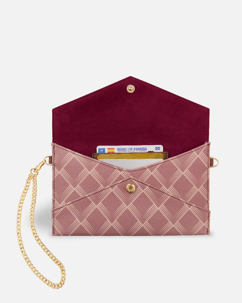 dark nude shoulder bag with gold chain and button closure