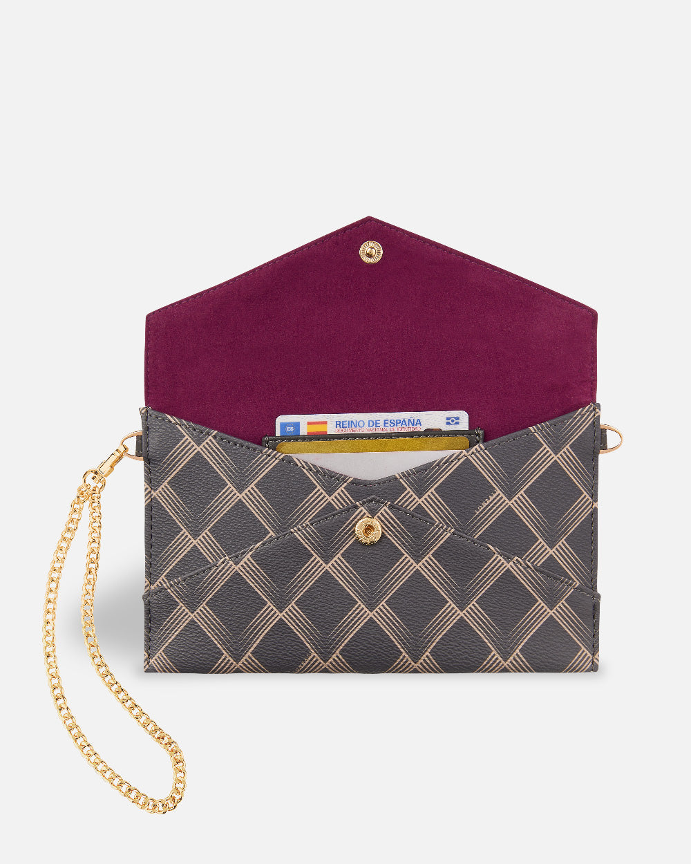 XXL brown and black geometric print handbag for women inside