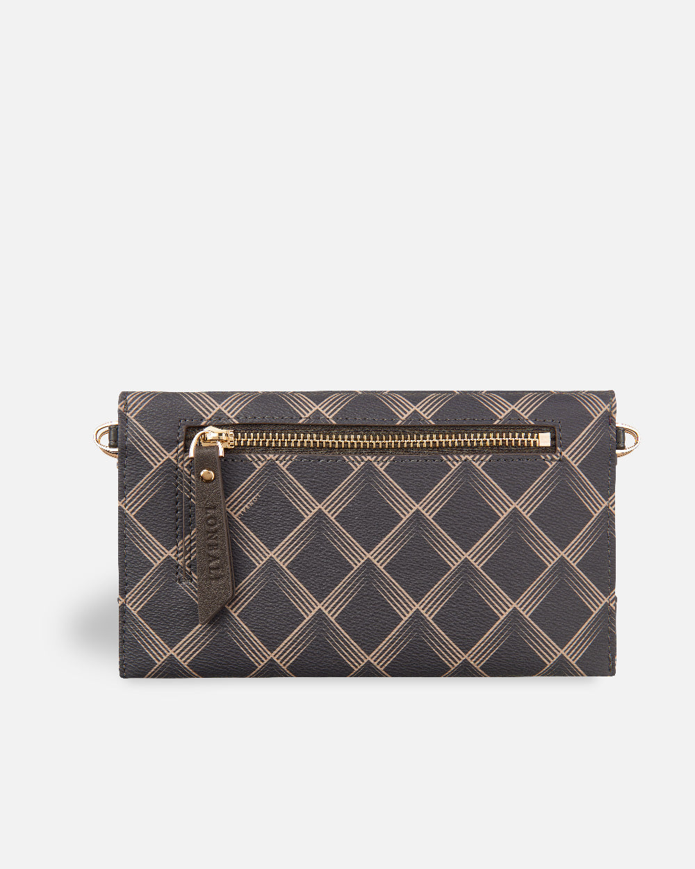 XXL brown and black geometric print women's handbag with back zipper