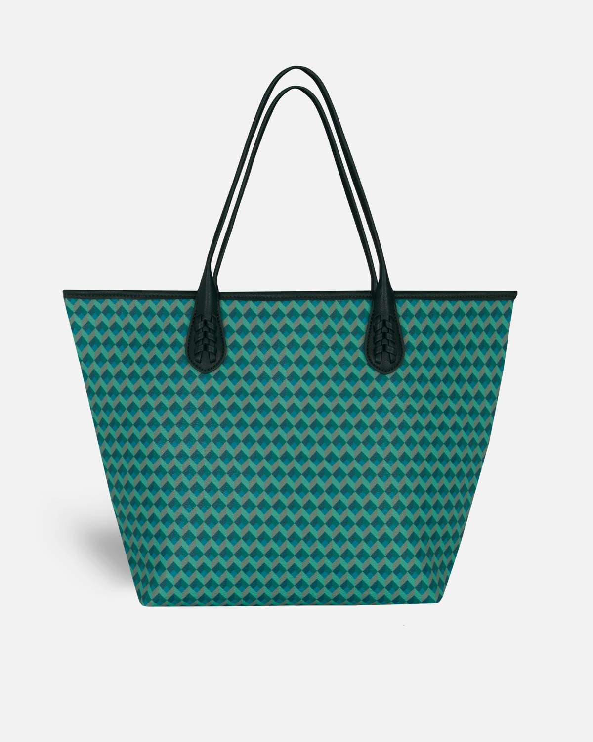Bowling green for shopping with dark green handle