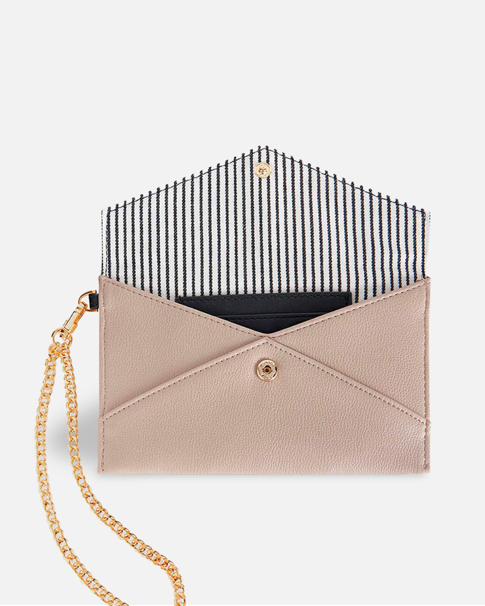 beige shoulder bag with button closure for woman inside