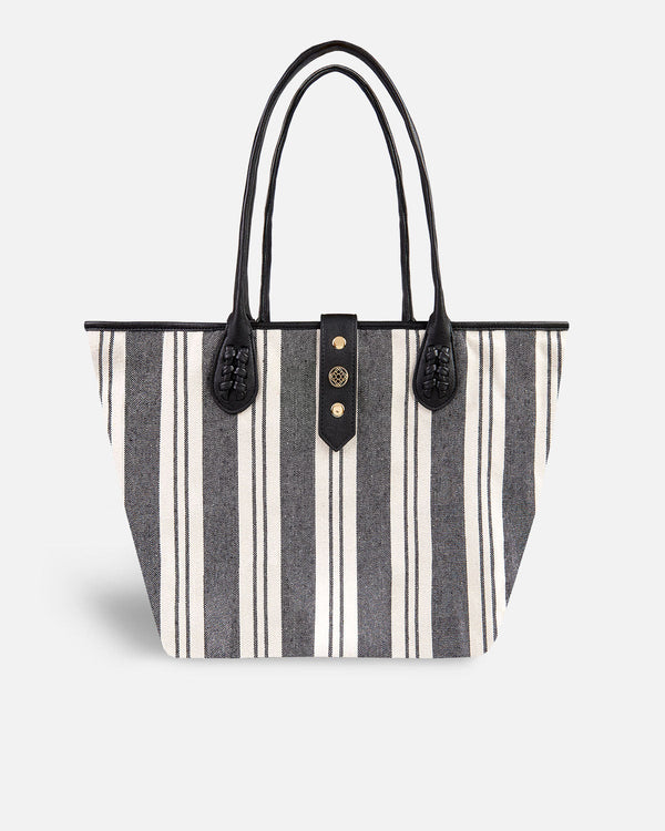 Black and white striped shopper bag