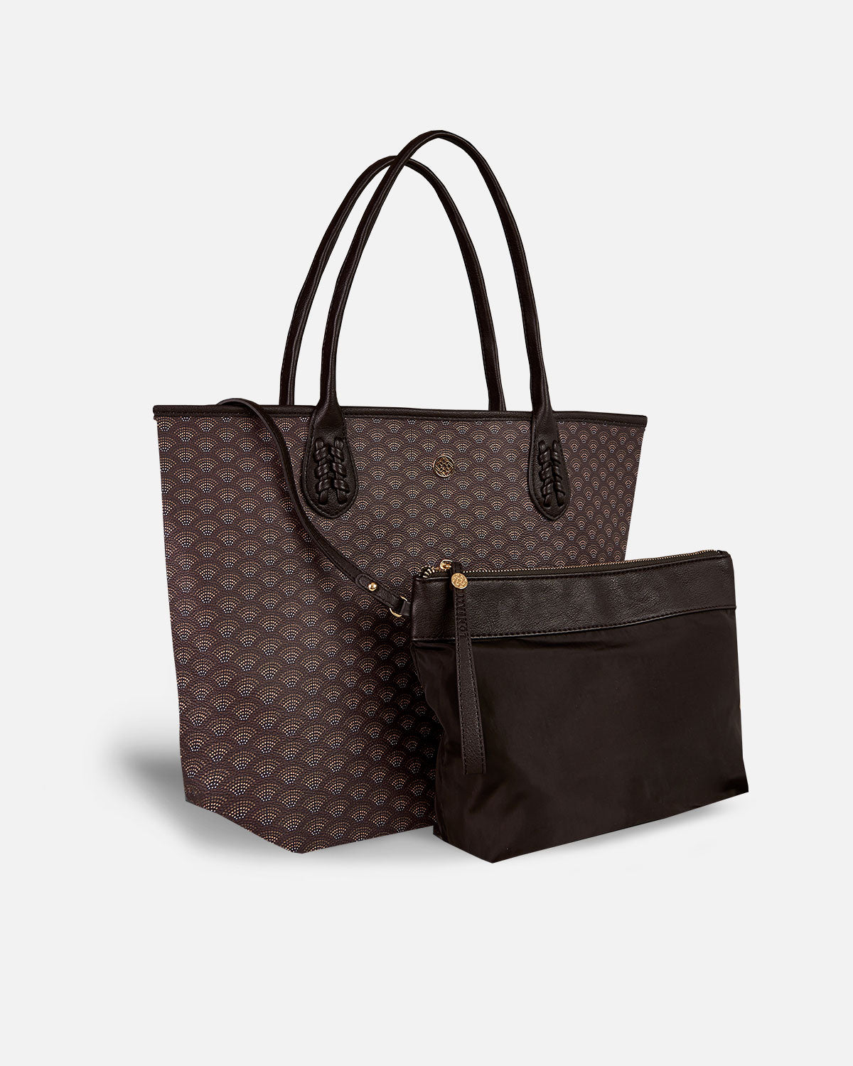 Shopper bag in brown with matching vanity case