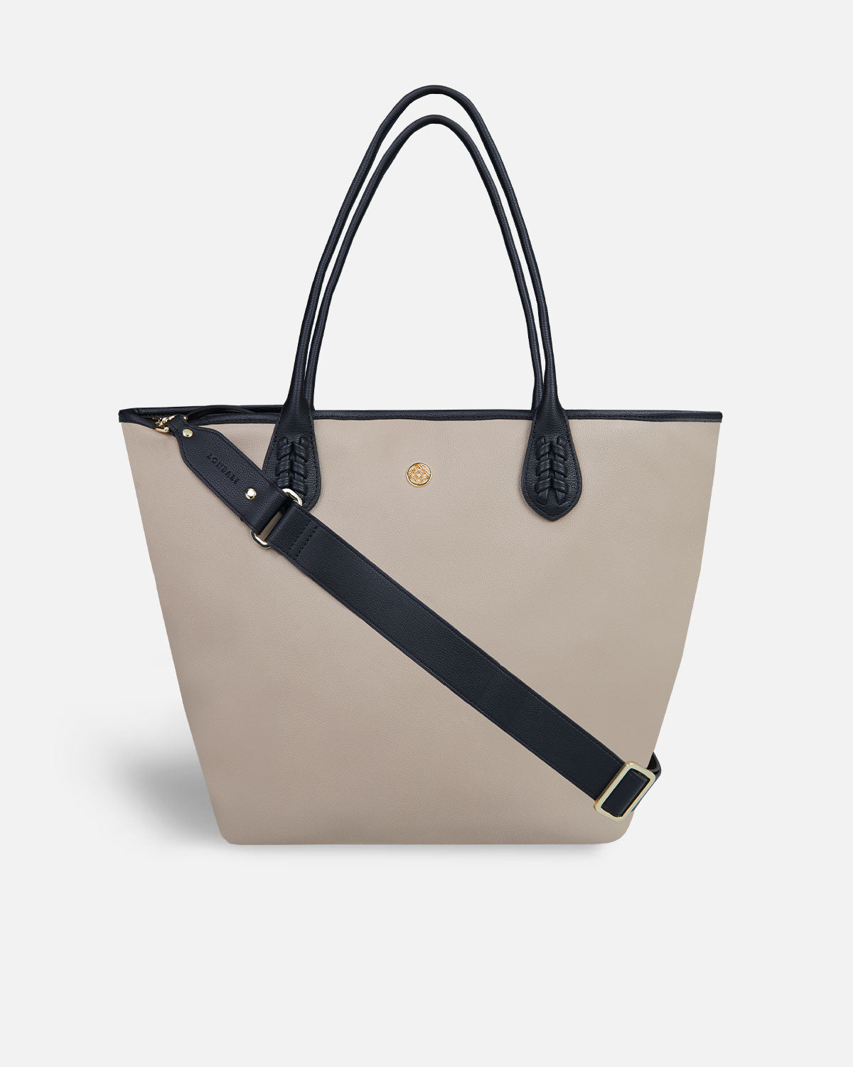 Beige shopper bag with matching black shoulder strap