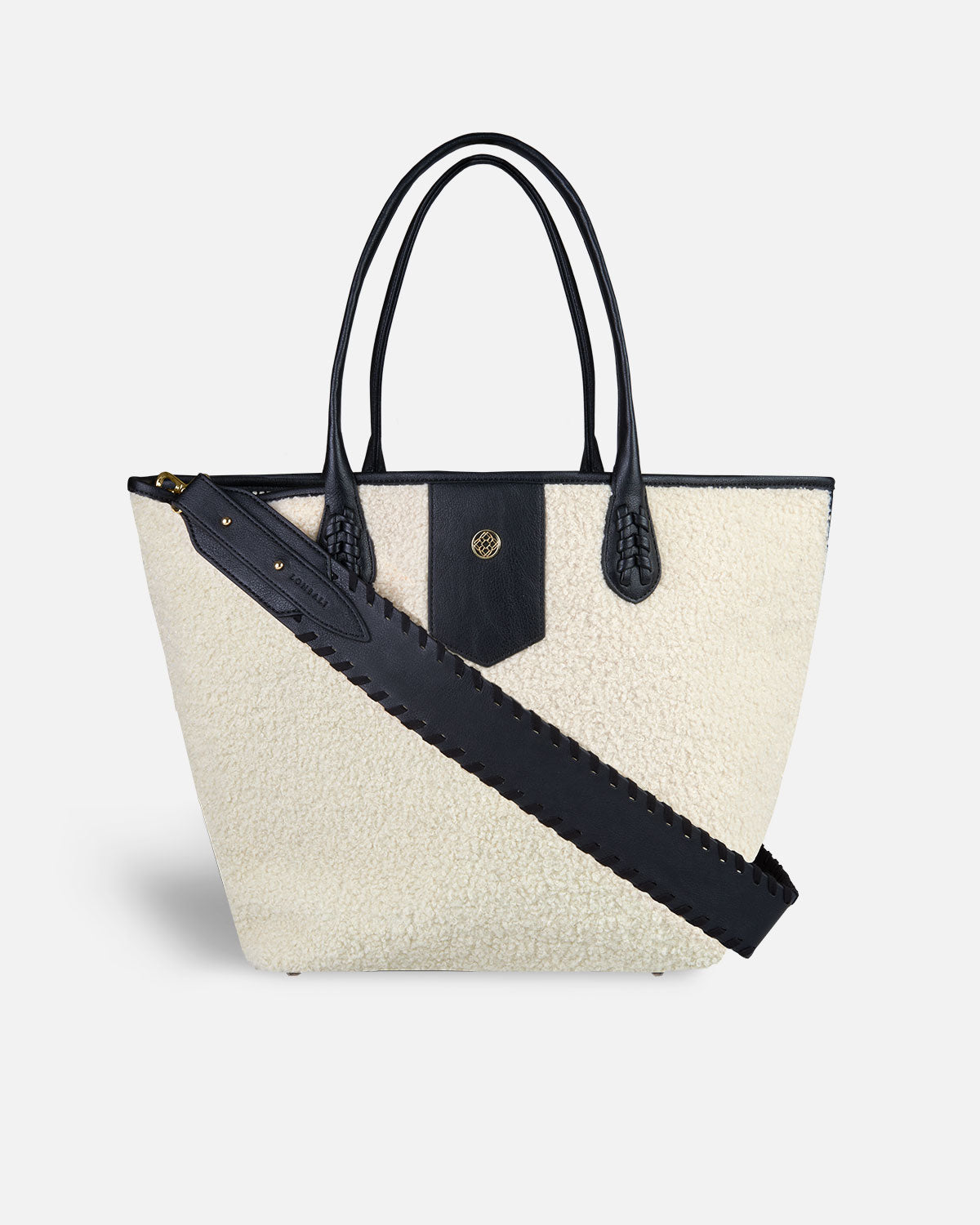 White shopper bag with black shoulder strap Lonbali