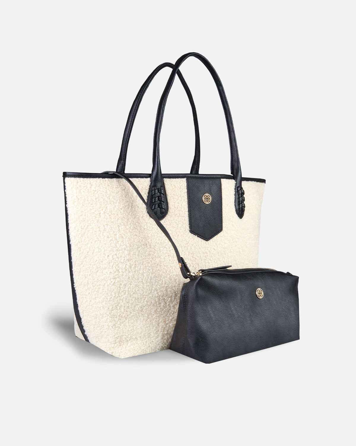 Handbag shopping white with matching black toiletry bag with matching handles