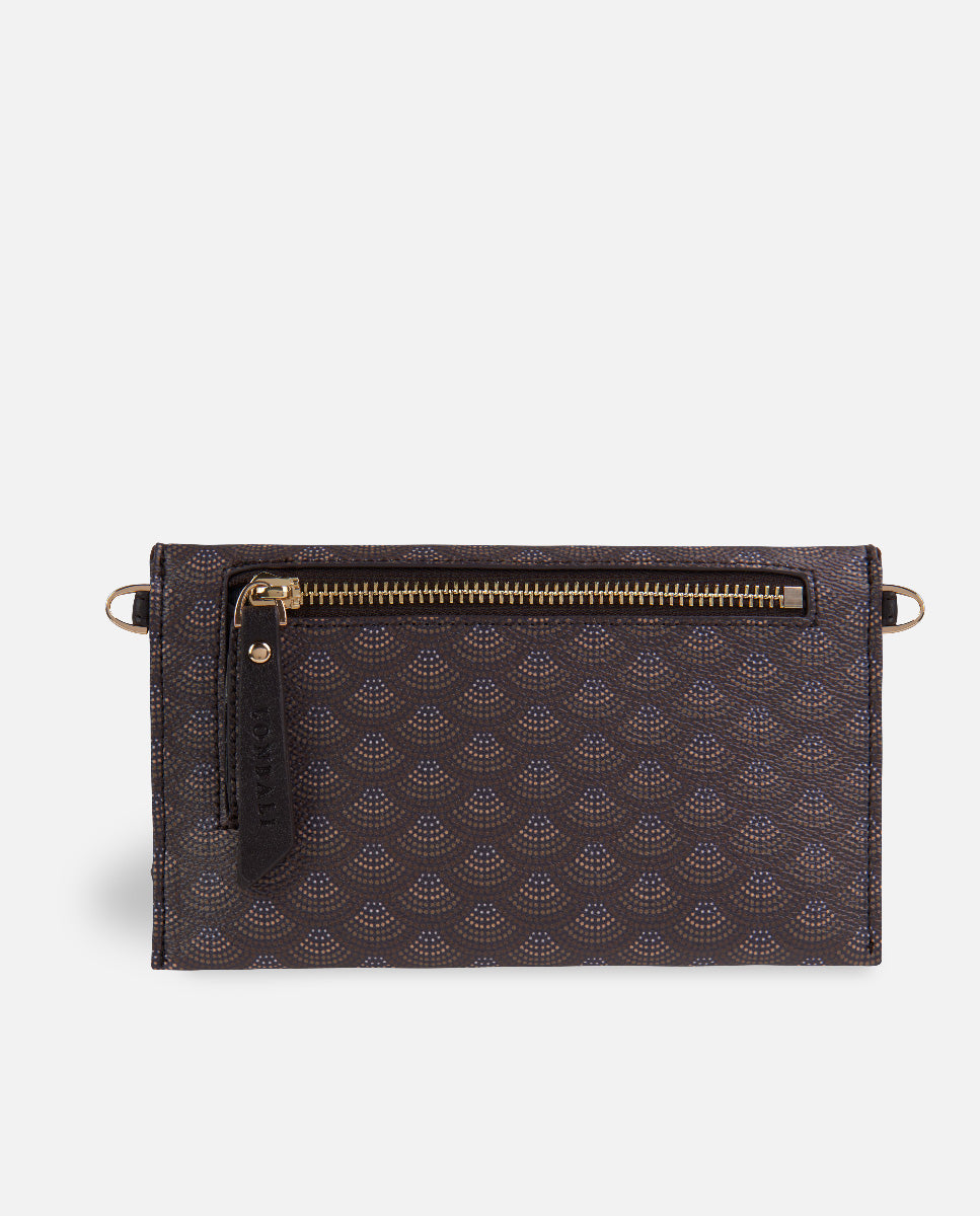 Back zipper for women's brown printed wallet XXL