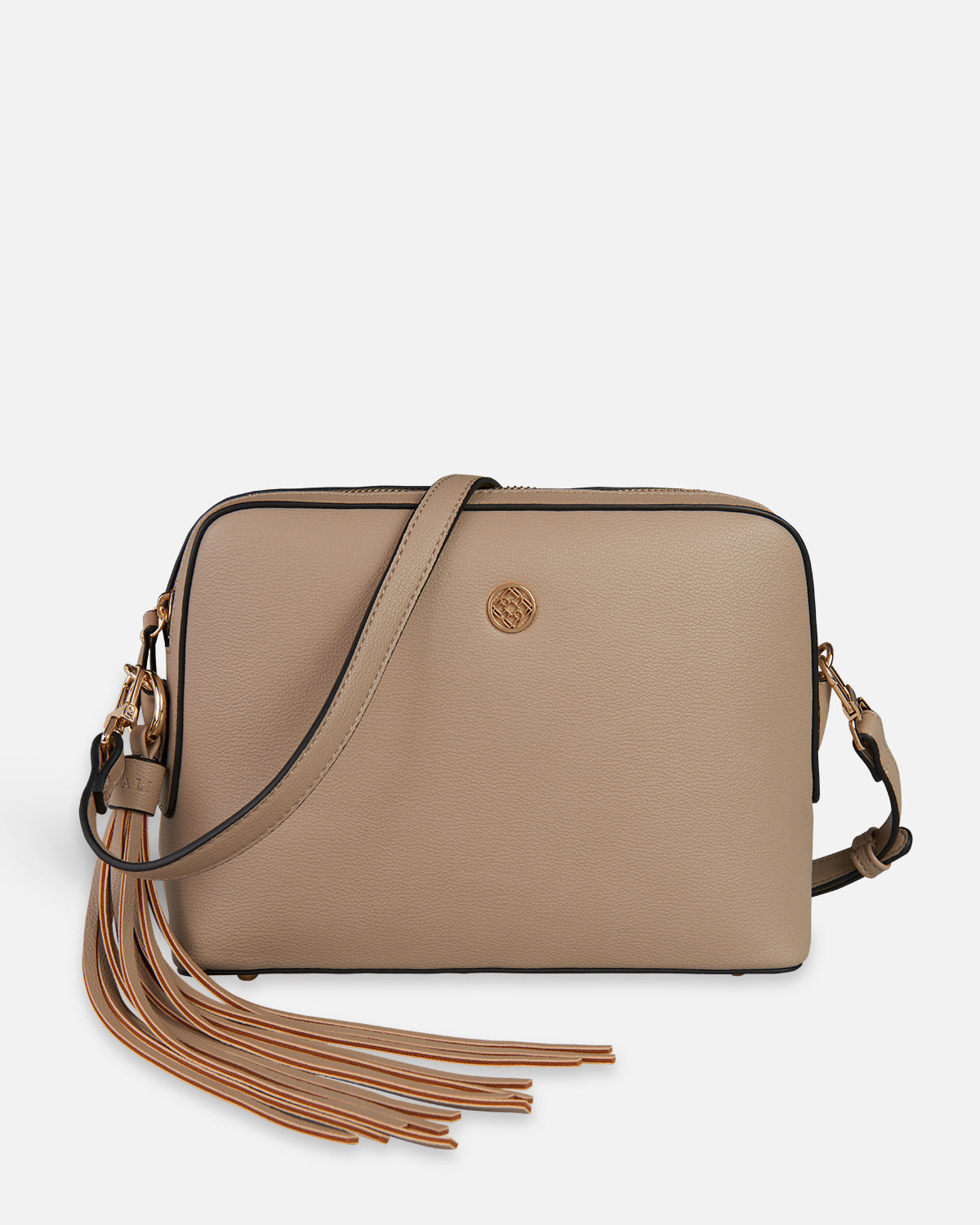 beige shoulder bag with bangs