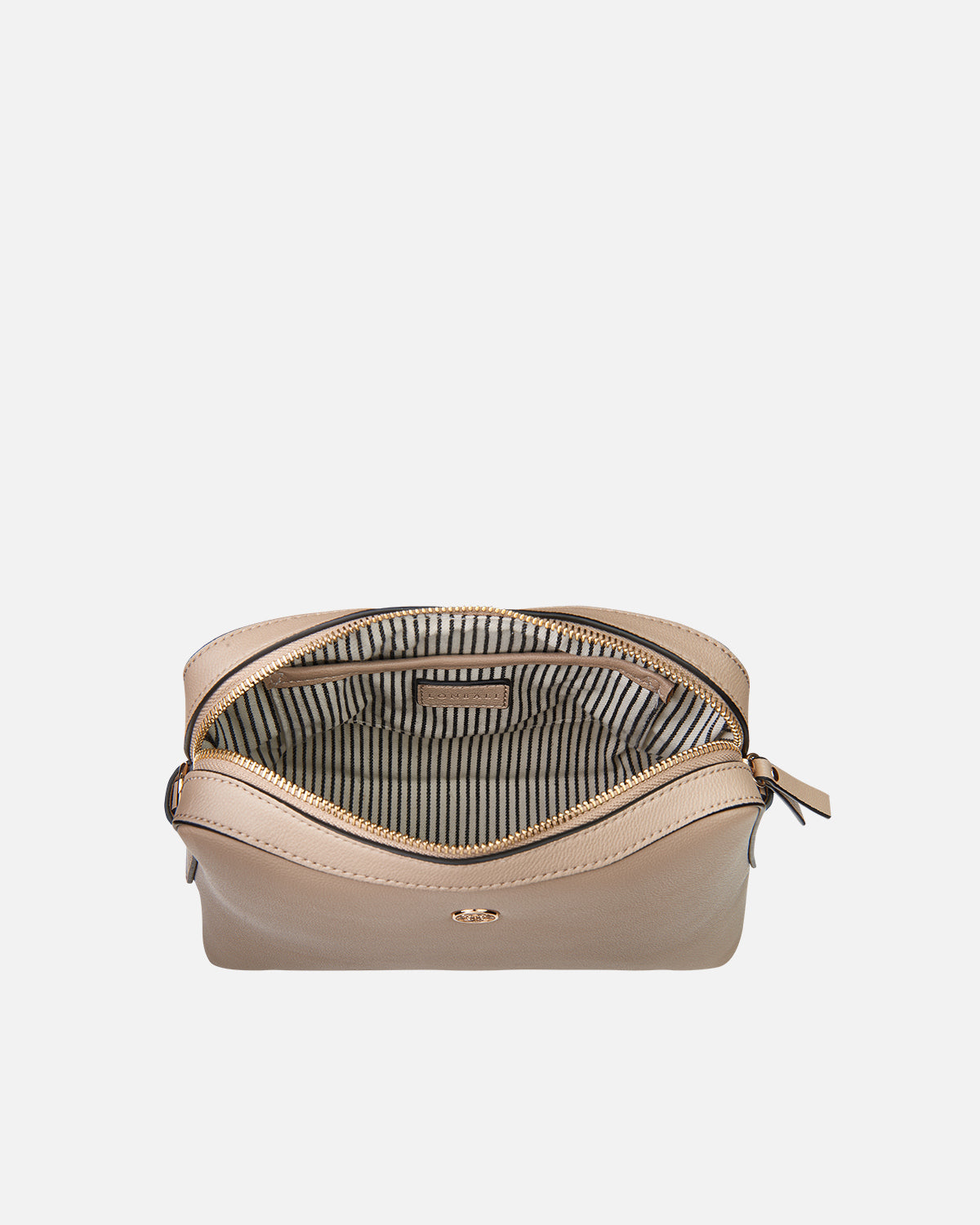 beige shoulder bag with open bangs