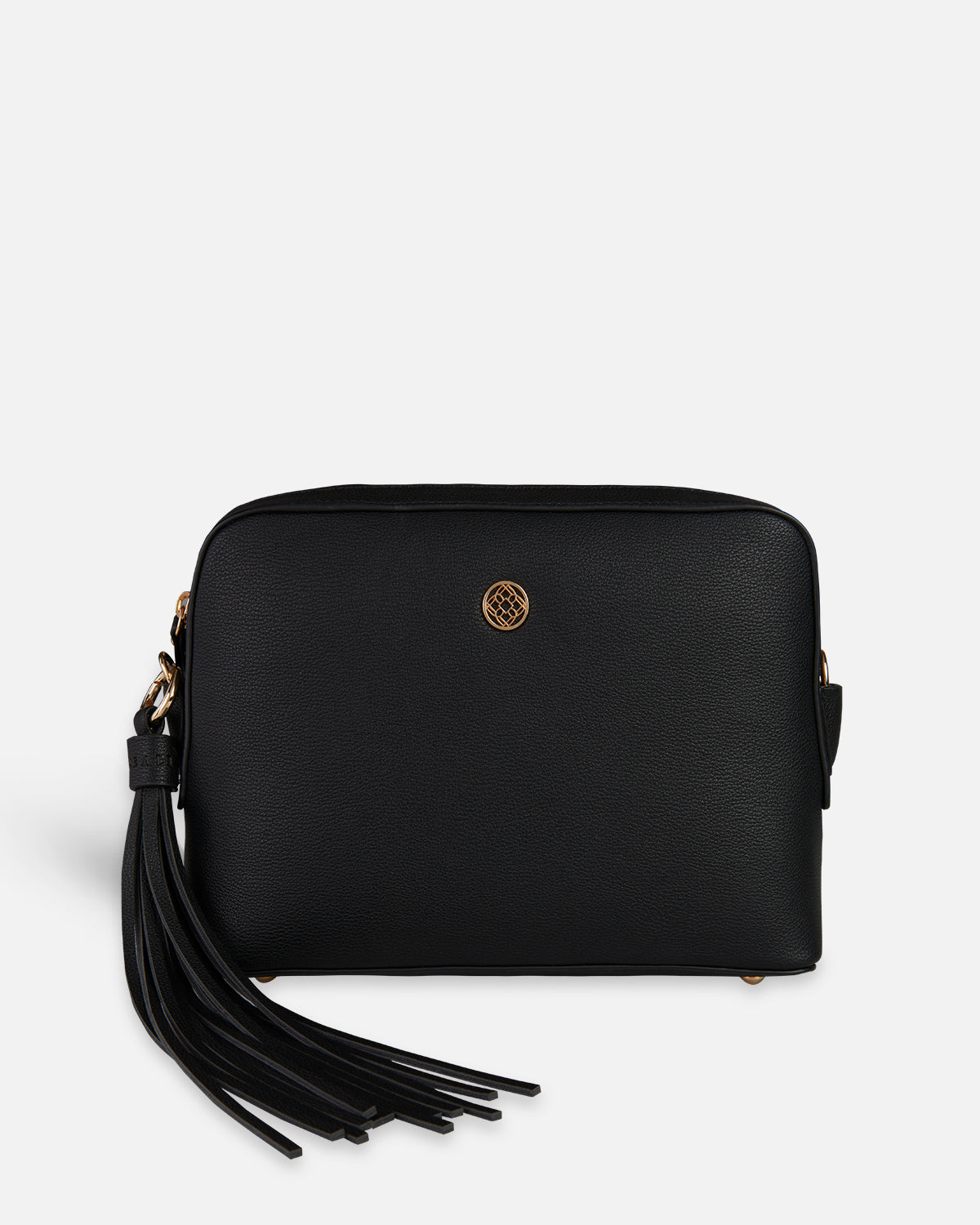 Black shoulder bag with fringe