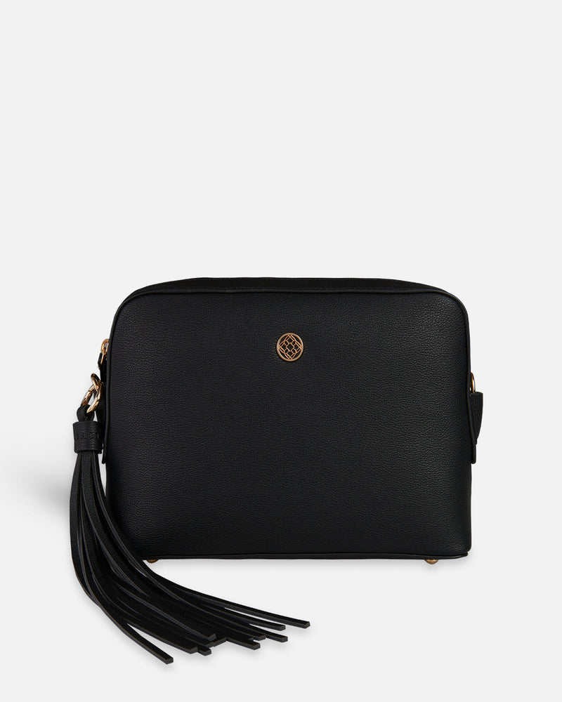 Bolso bandolera negro con fleco