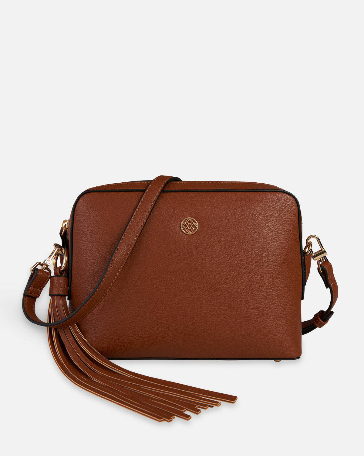 brown shoulder bag camel with zipper fringe