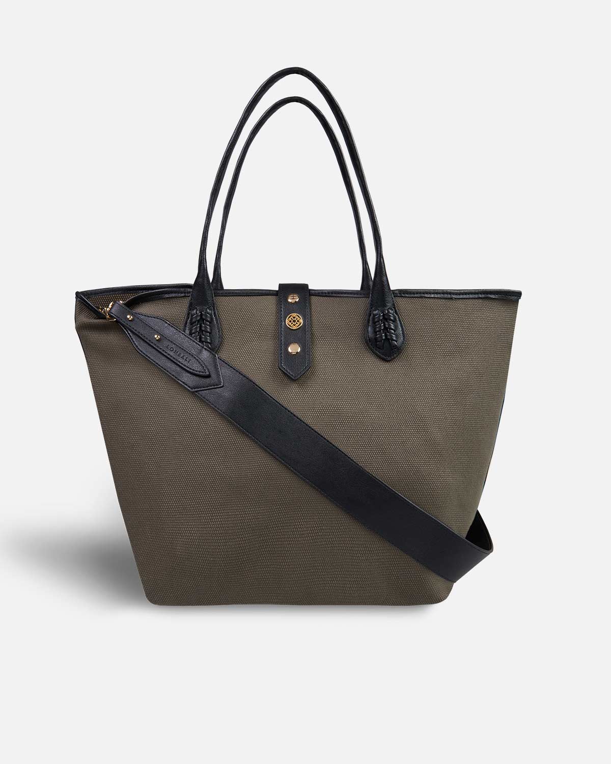 Khaki shopper bag with black handle