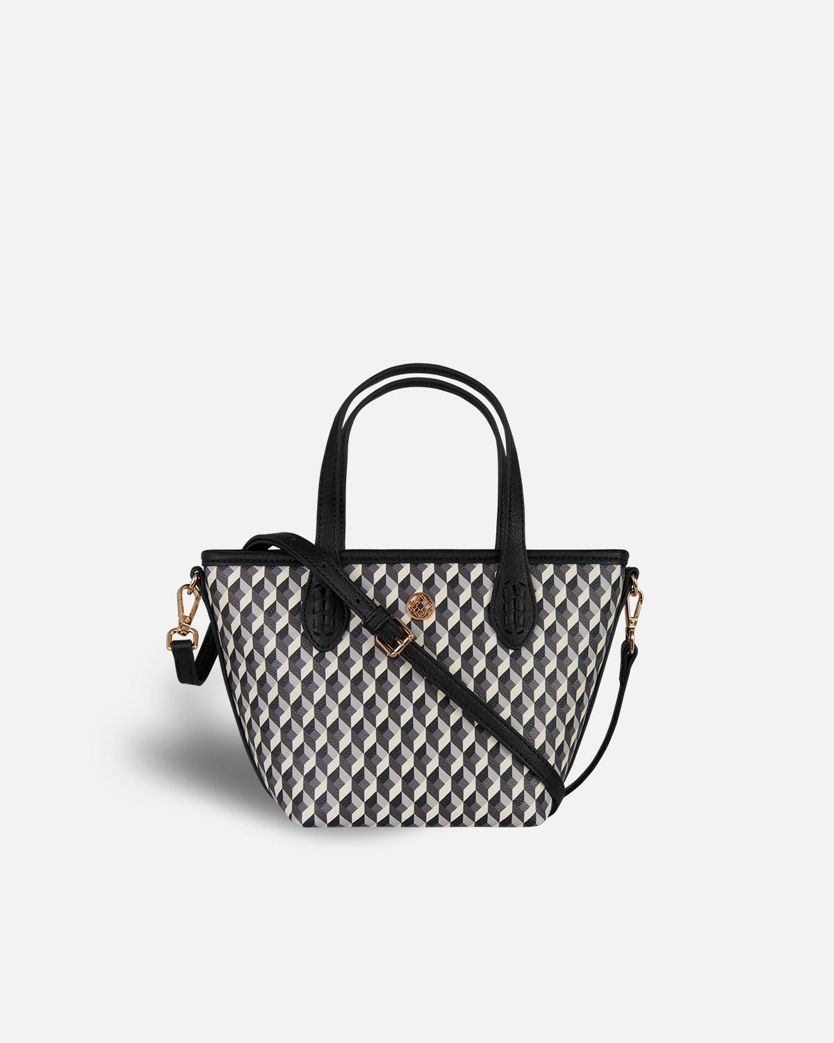 Geometric print mini shopper bag with shoulder strap and handle